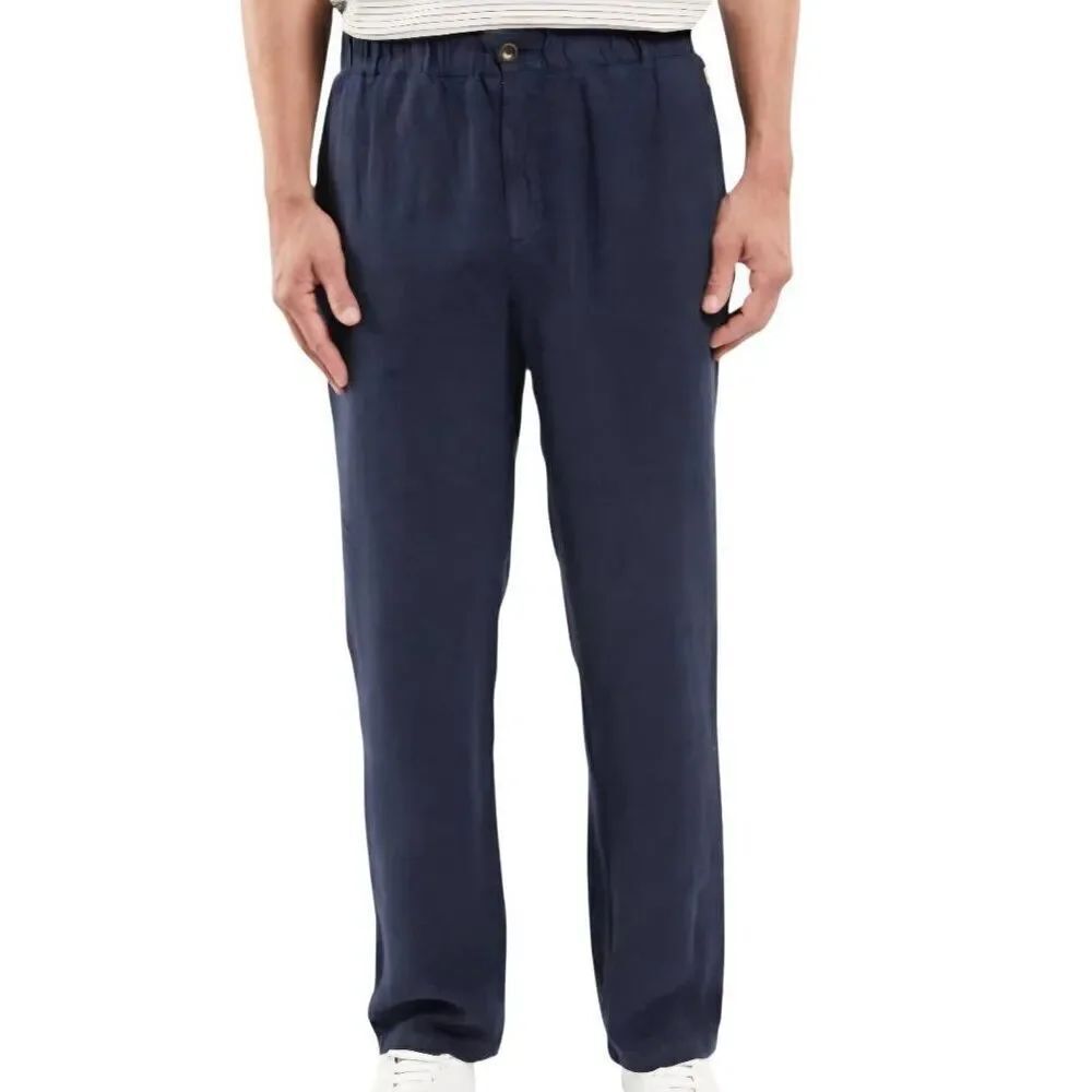 Armor Lux Pants Men's 30 Navy Blue Heritage Linen Trousers Slim Classic Woven